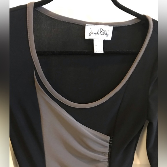 Joseph Ribkoff Crewneck MIDI Black Taupe Grey 3/4 Sleeve Dress - Picture 5 of 8
